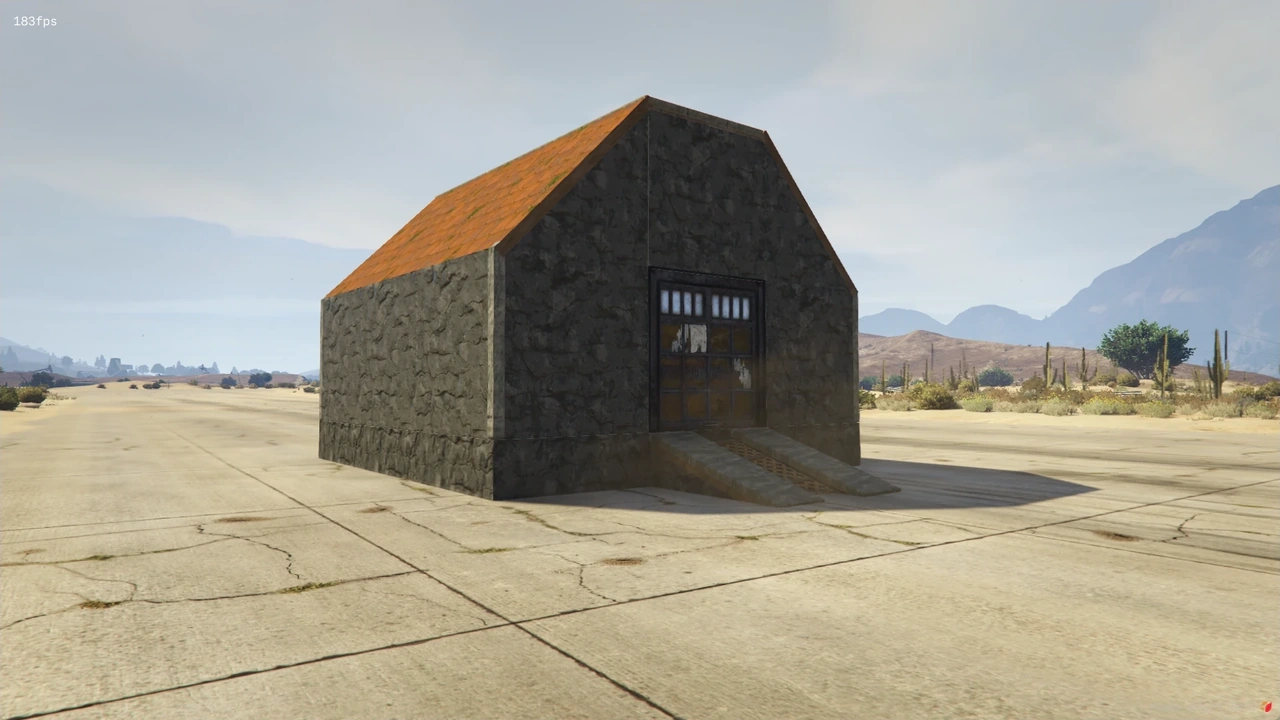 Building with garage doors
